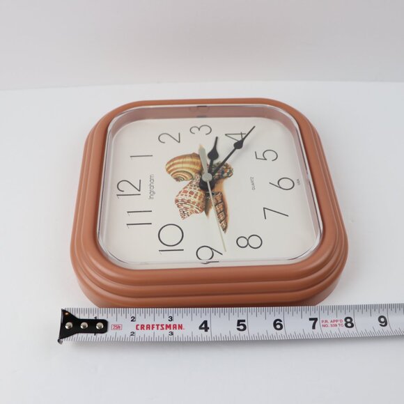 Ingraham Vintage Shells Plastic Square Quartz Salmon Pink Wall Clock Made in USA - Picture 10 of 12